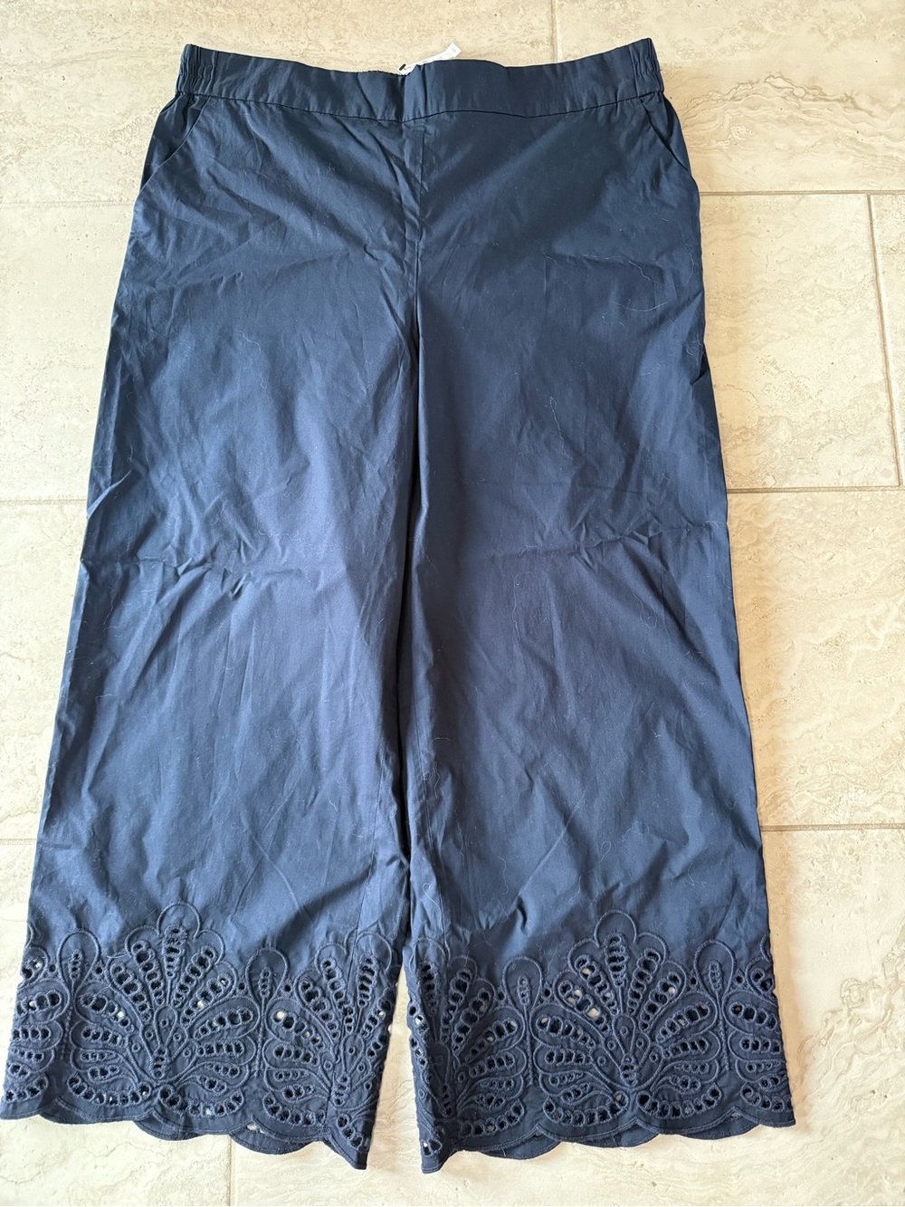 Talbots Navy Eyelet-Hem Wide Leg Capris